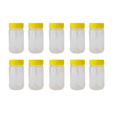 10x 500g Plastic Honey Jars + Lids - Round Clear Food Grade Packaging Containers